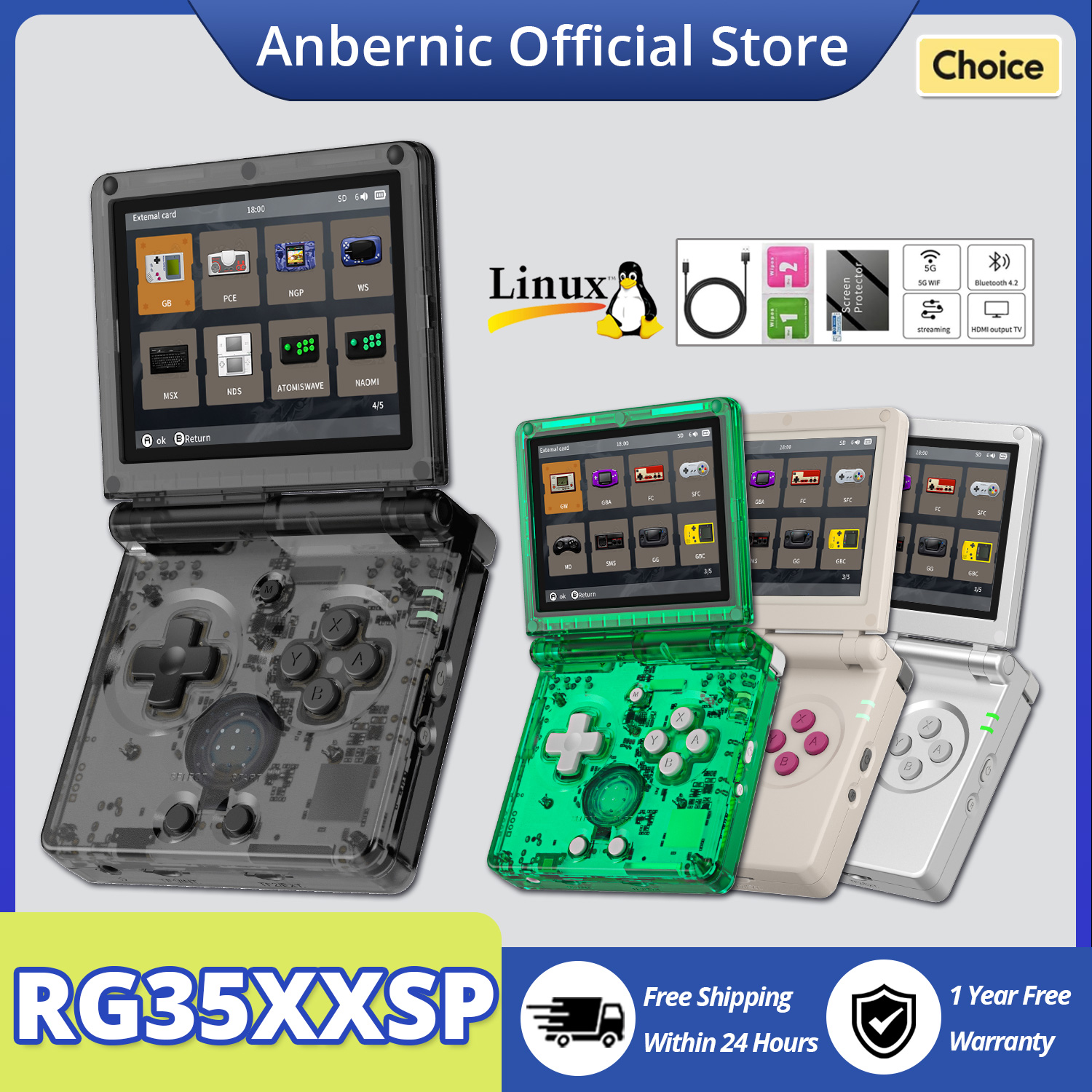 Gaming Console Years - ANBERNIC RG35XXSP Flip Handheld Game Console